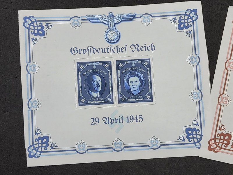 Nazi Germany Third Reich Adolf Hitler - Eva Braun wedding souvenir stamp sheets
