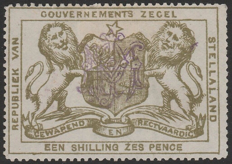 BECHUANALAND - STELLALAND 1886 Arms Revenue 1/6 olive-green, monogram h/s.