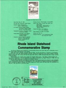 US SP812 Rhode Island Statehood 2348 Souvenir Page FDC