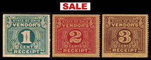 USA STATE OF OHIO REVENUE SET 3 VINTAGE 1c 2c 3c SALES TAX VENDORS RECEIPT