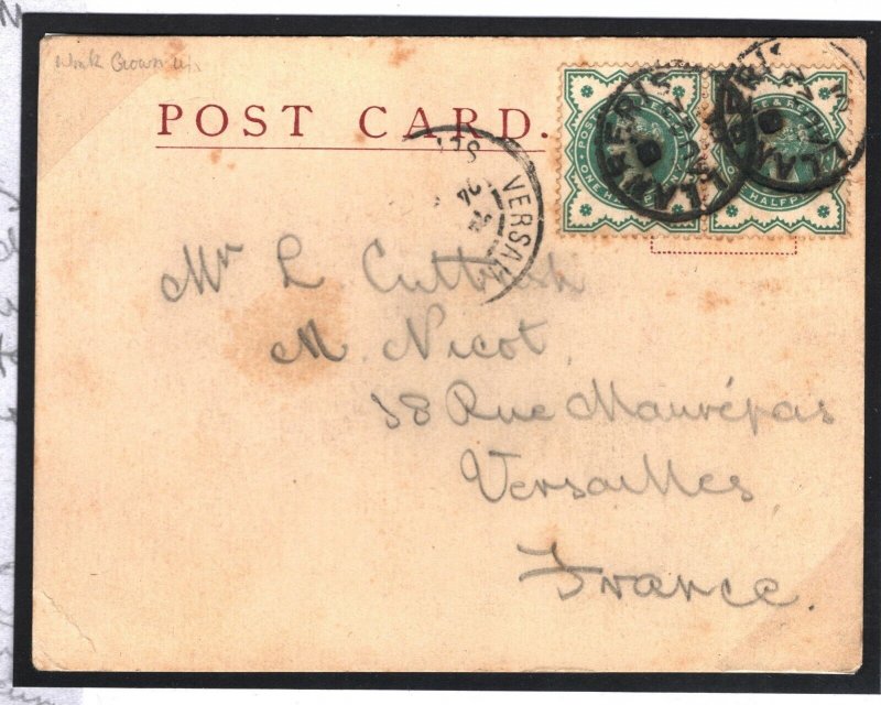 GB WALES Message *Top of Snowdon* MOUNTAINEERING Card 1901 France Cover T199c 