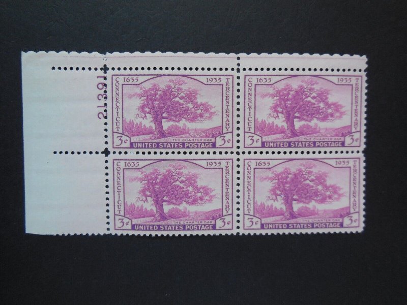 #772 3c Connecticut Tercentenary Plate Block #21391 UL MNH OG   Incs New Mount
