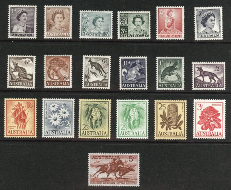 Australial Scott 314-331 MH* 19 stamp long set 1959-1964