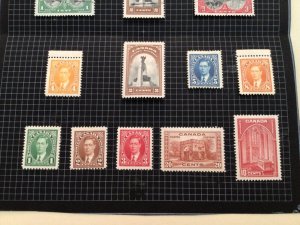 Canada 1937-8 mounted mint & used stamps on folded album page   A10178