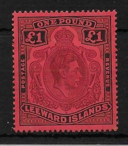 LEEWARD ISLANDS SG114 1938 £1 BROWN-PURPLE & BLACK ON RED p14 MTD MINT