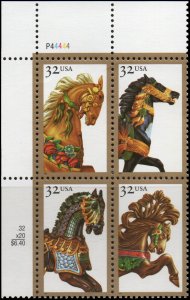 United States 2979a - Mint-NH - 32c Carousel Horses (Plate Block - UL) (1995)