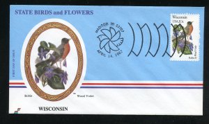 US 2001 State: Wisconsin Robin Wood Violet UA Spectrum cachet FDC