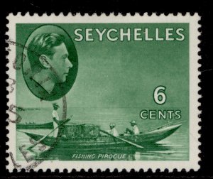 SEYCHELLES GVI SG137c, 6c green, FINE USED.