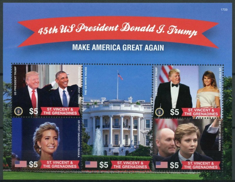 St Vincent & Grenadines 2017 MNH Donald Trump 45th US President 5v M/S II Stamps