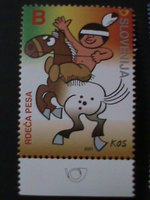 ​SLOVENIA-2001-CARTOONS-BABY COWBOY & BABY INDIAN ON HORSE MNH VERY FINE