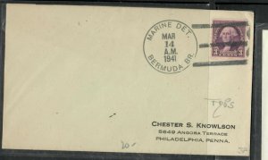 BERMUDA COVER (P2205B) US OFFICES IN BERMUDA COVER 1941 MARINE DEPT TO USA 