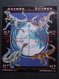 GUINEA-1993-WORLD PREHISTORY ANIMALS-DINOSAURS- WITH FANCY CANCEL-CTO BLOCK VF