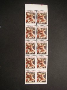 Scott 2427a, 25c Christmas, UNFOLDED Pane of 10, #1 Pos 16, MNH Booklet Beauty