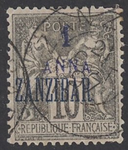 France-Offices in Zanzibar Sc# 19 Used 1896-1900 1a on 10c Overprint