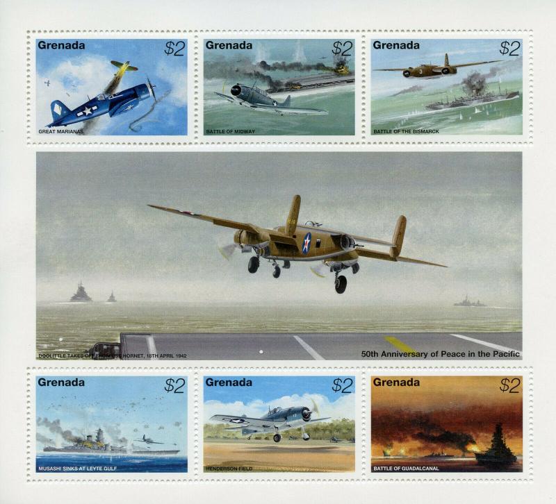 Grenada 1995 MNH WWII WW2 VJ Day Peace in Pacific 6v M/S Aviation Stamps