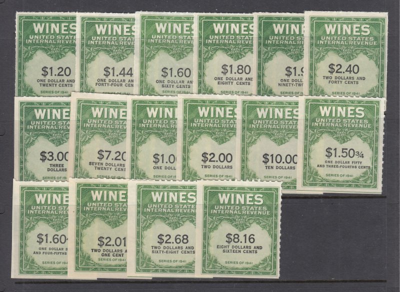 US RE108//204 Wine Stamps (Mint Never Hinged - no gum as issued) cv$625.00