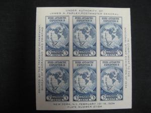 735 Byrd Cent Farley Souvenir Sheet of 6 VF Mint !lr3