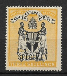 British Central Africa 1896, 3/Sh, Scott # 38, VF Mint Hinged* (R-4)