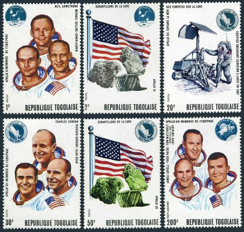 Togo 741-745,C135,C135a,MNH.Michel 808-813,Bl.49.Apollo 11,12,13.Astronauts,1970