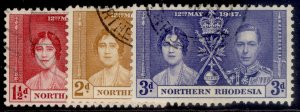 NORTHERN RHODESIA GVI SG22-24, 1937 CORONATION set, FINE USED.