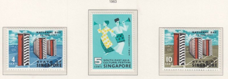 SINGAPORE, 1963 National Day pair & Festival 5c., mnh.