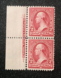 US scott# 267 1895 2c Washington beautiful pair with side band MNH