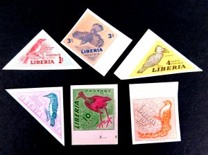 Liberia #341-6 Mint/OG/NH/VF, Set of 6 Bird stamps, Imperf