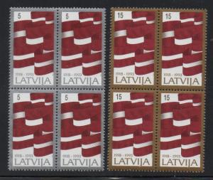 Latvia Sc 353-4 1993 75 yrs Independence stamps blocks of 4 mint NH