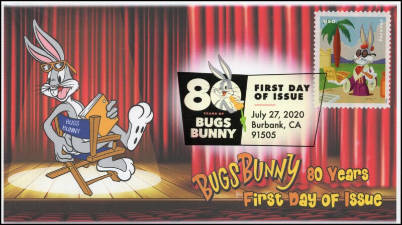 20-203, 2020, SC 5496, Bugs Bunny, First Day Cover, Digital Color Postmark, 80th