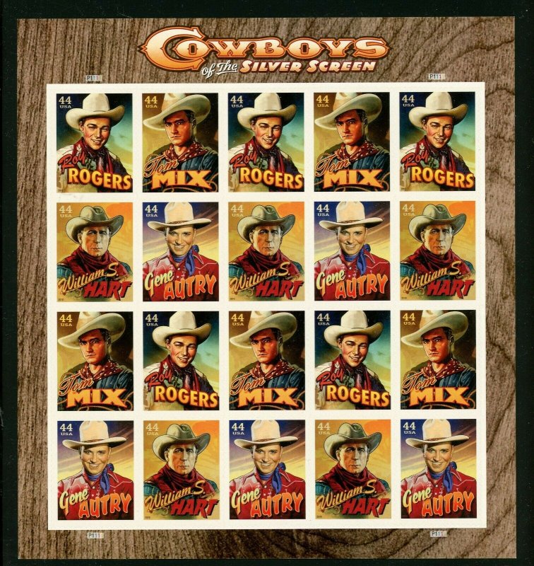 Scott 4446 - 4449 Cowboys of the Silver Screen 44 Cent MNH Sheet of 20