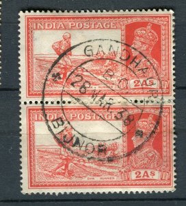 INDIA; 1940s early GVI issue fine used 2a.. Pair fine Gandhaur Postmark