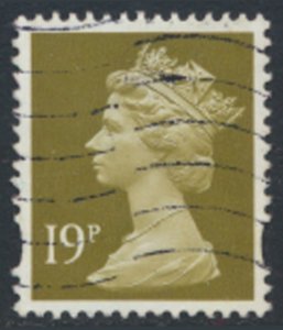 GB  Machin 19p SG Y1682  Used  Blue band SC# MH208  see scans & details