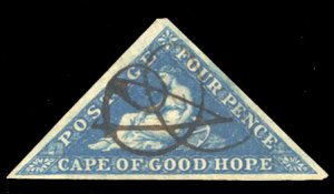 Cape of Good Hope #13 Cat$135, 1863 4p dark blue, used, thin