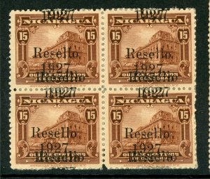Nicaragua 1927 Cathedral Provisional 15¢ w/Black Ink Triple OP Block Mint V235 ⭐