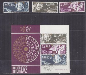 MALTA, 1972 Christmas set of 3 & Souvenir Sheet, used.