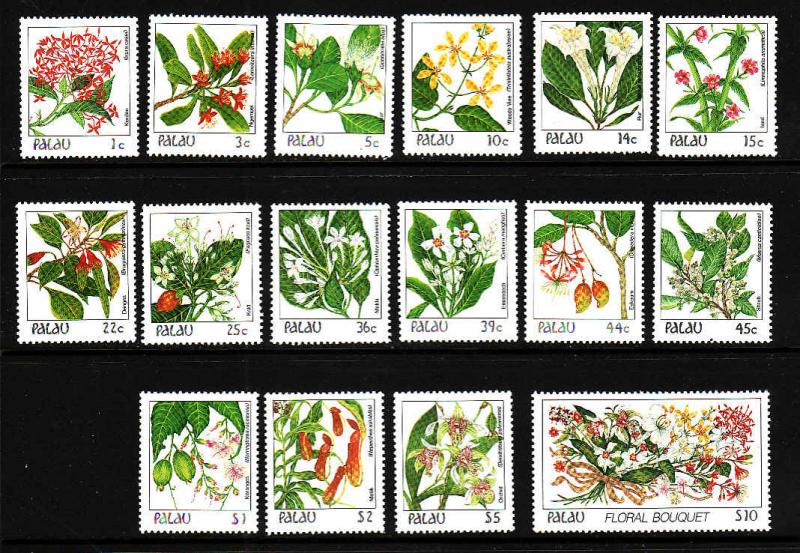 Palau-Sc#126-42- id7-unused NH set + pairs from the booklets-Flowers-1987-88-