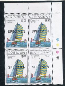 ST. VINCENT; 1979 early Sailing issue fine MINT MNH SPECIMEN Corner BLOCK of 4