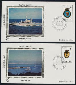 Gibraltar 431-4 on silk cachet FDC's - Royal Navy Crests, Warships