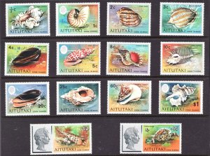 1974 Aitutaki Sc# 82-95 QEII, Sea Shells complete postage stamp set MNH Cv$49.85