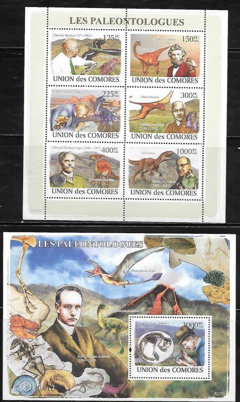 Comoro Islands 1043-44 Dinosaurs and Paleontologists Mint NH