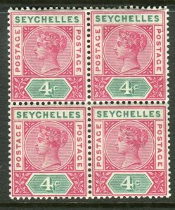 SEYCHELLES-1890-92 4c Carmine & Green DIE I. A fine mint block of 4