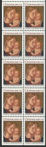 1991 Christmas Madonna by Antoniazzo Pane Of 10 29c Stamps, Sc#2578a, MNH, OG