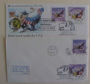 AUSTRALIA MIXED US FDC 1988 2 DIFF US CANCELS