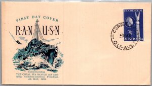 AUSTRALIA POSTAL HISTORY FDC CACHET COMM THE CORAL SEA BATTLE CANC YR'1955