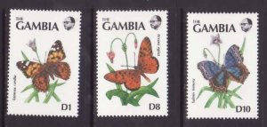 Gambia-Sc#1070,1073-4- id8-unused NH 3/8 set-Insects-Butterflies-1991-