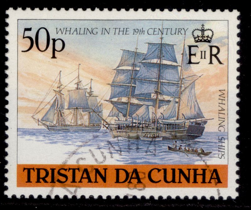 TRISTAN DA CUNHA QEII SG455, 50p whaling ships, FINE USED.