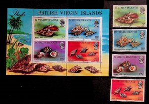 VIRGIN ISL. Sc 274-7+277a NH ISSUE OF 1974 - SET+S/S - SEA LIFE - (AA23)