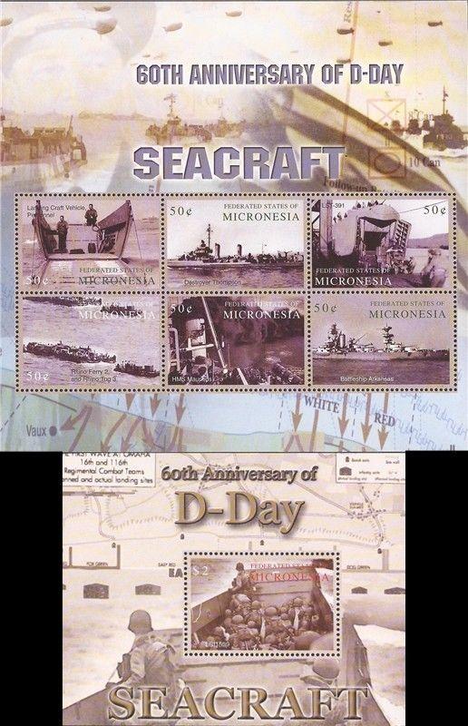 Micronesia - 2004 D-Day - 6 Stamp Sheet + S/S - Scott #591-2