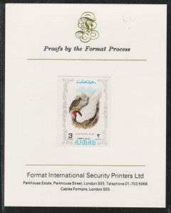 AJMAN 1971 EXOTIC BIRDS - PHEASANT  imperf on FORMAT INTERNATIONAL PROOF CARD