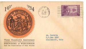 US 739 (PL-8) 3c Wisconsin single on FDC Linprint Cachet ECV $25.00